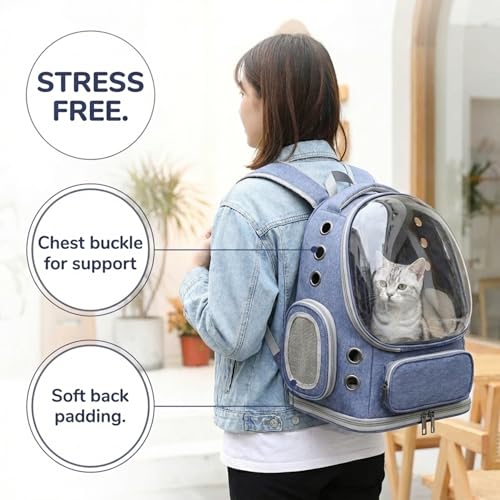Image of MAK7 Cat Carrier Backpack for Cats, Dogs & Kittens, Astronaut Window Pet Travel Bag with Wide Straps, Foldable Lightweight Design & Heavy Base Pad, Light Blue