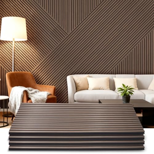 LARWORKS Akustikpaneele Holz, 4 Stück 120x60cm (2,88㎡), Wandpaneele Holzoptik, Hervorragende Schallabsorption, Geeignet für Wohnräume, Wanddekoration, Wandverkleidung-Walnuss