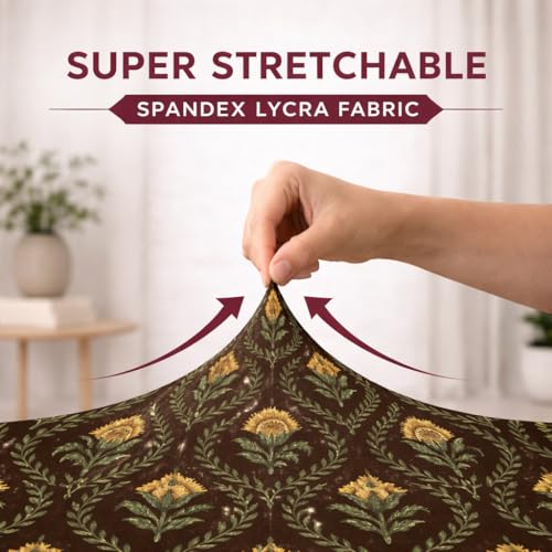 Image of STITCHNEST 'Contour Fit Series' Stretchable Printed Wooden Sofa Cover (Pack of 4) - Elastic Wooden Chair Cover | Wooden Sofa Seat Cover | Size - 20-21 x 20-21 x 3-5 in