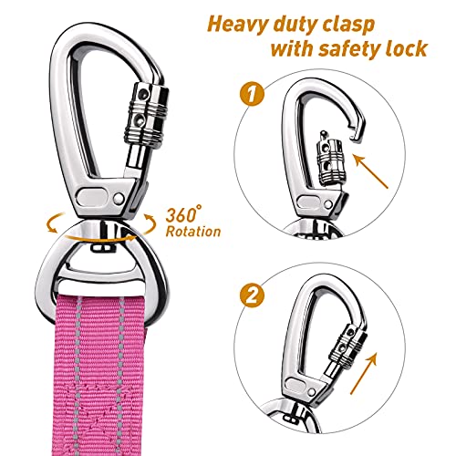 Heavy Duty Dog Leash, Reflective Dog Leashes With Car Seat Belt And Soft Padded Handle, 6Ft Strong Dog Leash For Training, Walking Lead For Large Medium Dogs, Pink #TOP1