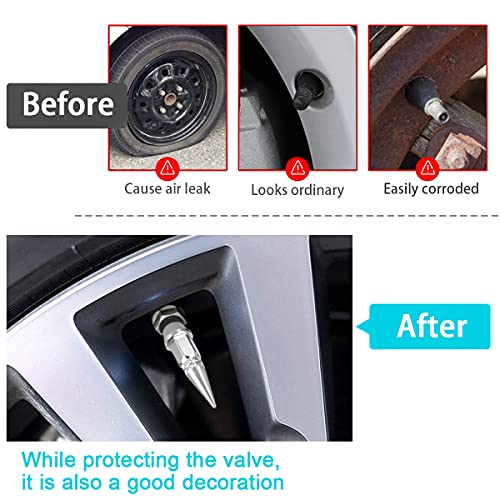 Car Wheel Tire Valve Caps, 4 Pack Spiked Aluminum Valve Stem Caps, Attractive Dustproof Car Accessories, Universal for Most Vehicles (Silver/45MM)