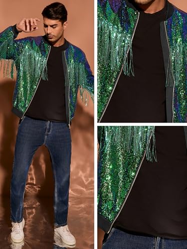 Lars Amadeus Shiny Tassel Jacket for Men's Zipper 70s Disco Sparkly Sequins Baseball Bomber Jackets4
