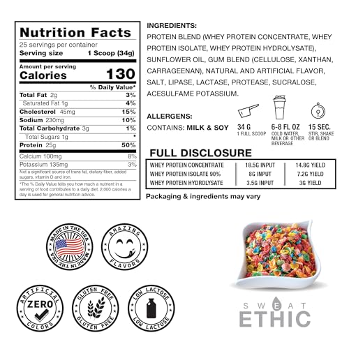 Image of Sweat Ethic Whey'd Protein Powder, 25 G Whey Protein Blend with Concentrate (30 Ounce, Frooty Cereal)