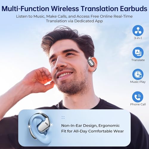 Image of AI Translation Earbuds Real Time, 144 Language Translator Earbuds with APP Compatible with iOS & Android, Bluetooth Translation Headphones Translating Device for Travel Business and Learning - Black