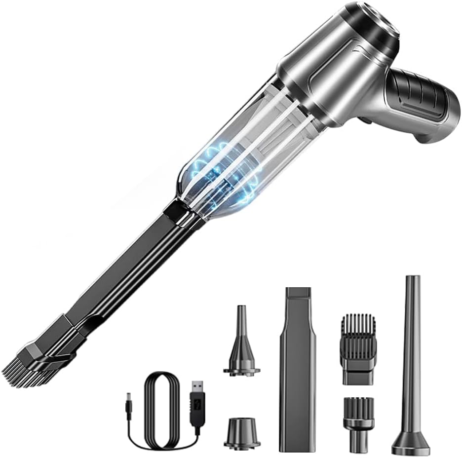 Powerful Mini Wireless Handheld Car Vacuum Cleaner, 2024 New 3 in 1 Portable Small Vacuum, 9000PA High Power Vacuum Cordless Rechargeable with Brushless Motor for Car, Home, Office Cleaning (Silver)