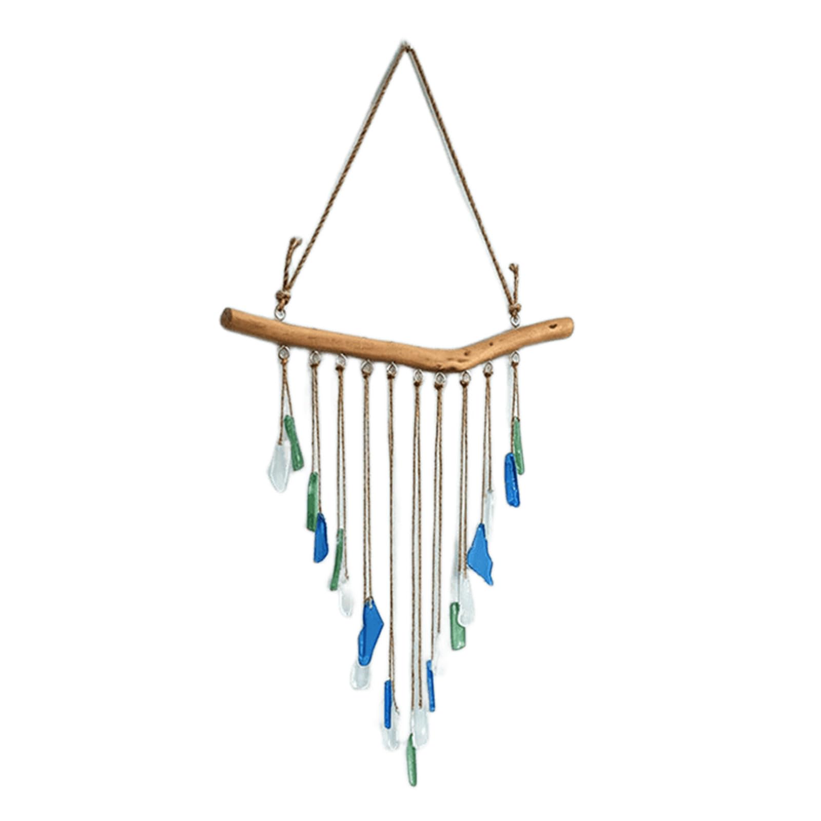 Sea Glass Wind Chimes, Sea Glass Wooden Wind Chimes Hanging Decoration for Garden, Patios, Balconys Yard Lawns Hanging Windchime
