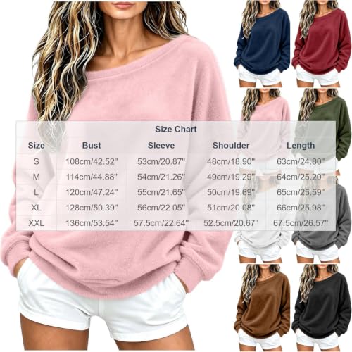 Off the Shoulder Tops for Women Double Fuzzy Sweatshirt Fleece Pullover - image 4