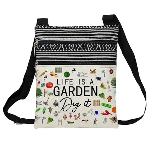 Life Is A Garden Messenger Bag Small Ethnic Pattern Printed Adjustable Strap Crossbody Zipper Bag Phone Bag Wallet Cute Shoulder Handbag for Gardeners Green Fingers Women