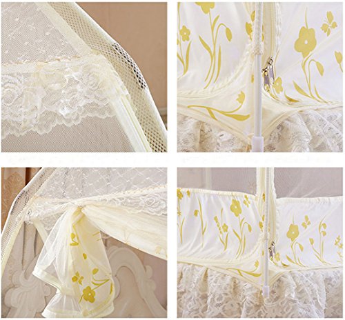 CdyBox Princess Mosquito Net Bed Tent Canopy Curtains Netting with Stand Fits Twin Full Queen (Yellow, Full/Queen) - Thumbnail 2