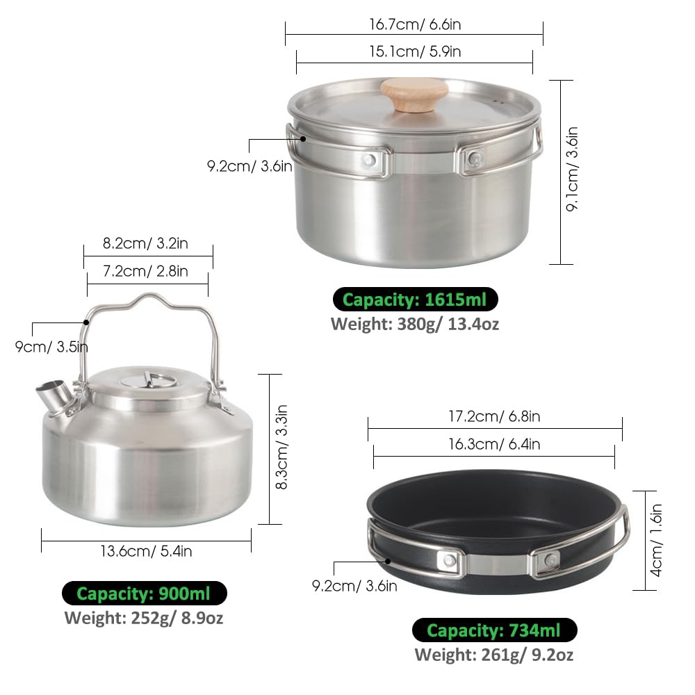 Kit de Casseroles Camping, Poêlé, Bouilloire, Casserole en Acier Inoxydable | cuisine, casseroles de casserole de randonnée pliable, mess de poêle portable léger compact, randonnée, Pique-niques, pêche