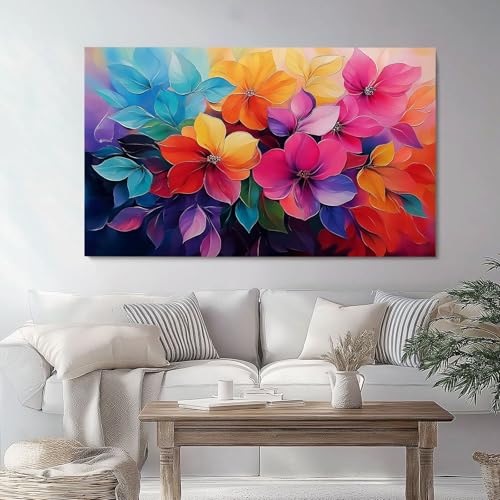 Impression sur toile Peinture À L'Huile Fleurs Peintes À La Main, Coloré Tableau mural moderne pour salon et chambre à coucher, Sans cadre, 120 x 40 cm