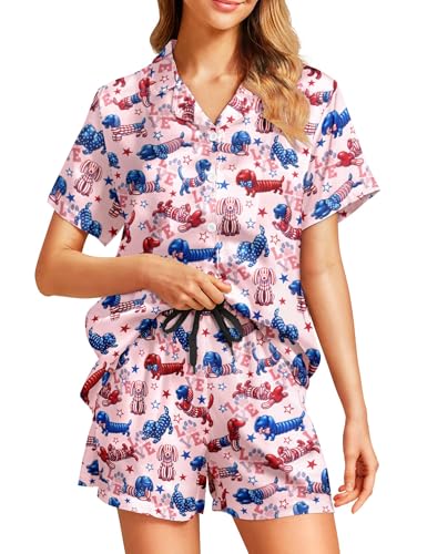 Image of Women's Pajama Sets Funny Pajamas for Women Set Comfortable 2 Piece Button Down Tops & Shorts Sleepwear Short Sleeve