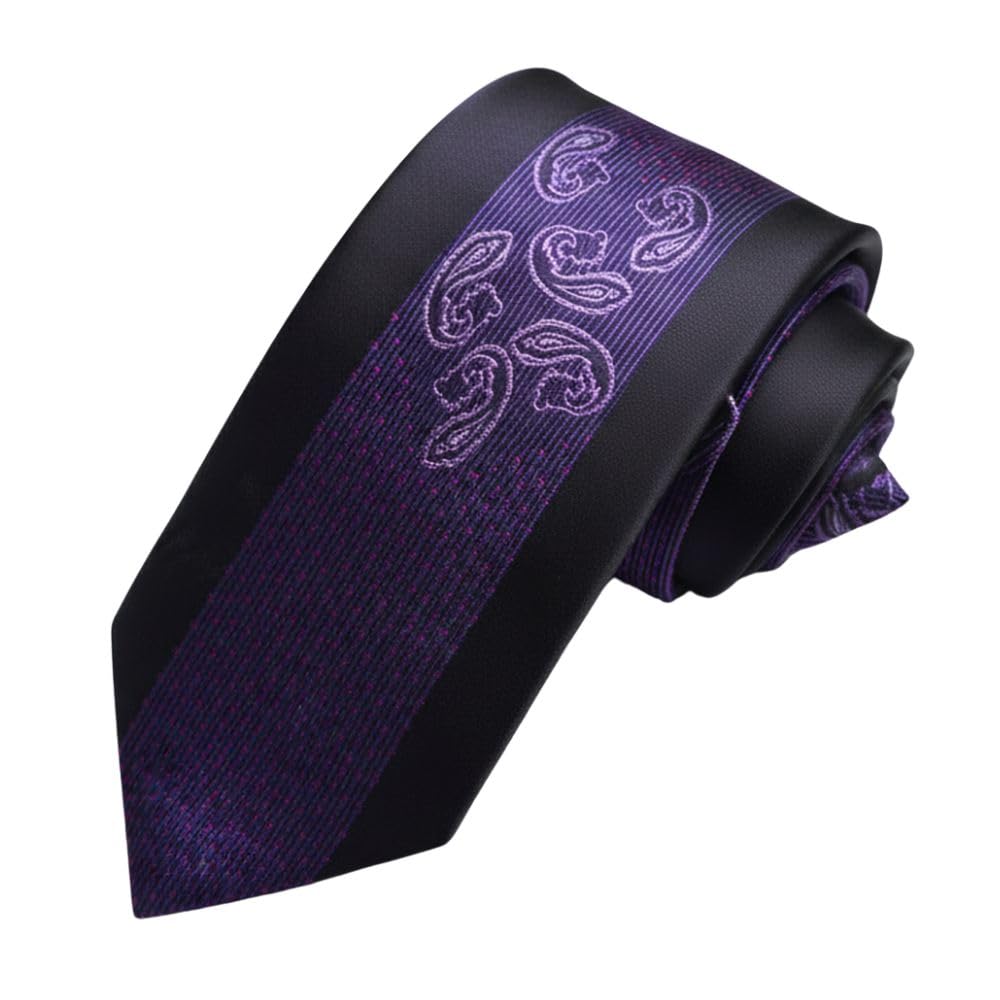 calixto Men's Luxury Silk Feel Neck Tie Black Purple Paisley Pattern Woven Jacquard Formal Business Wedding Party Classic Necktie for Men-picture-51