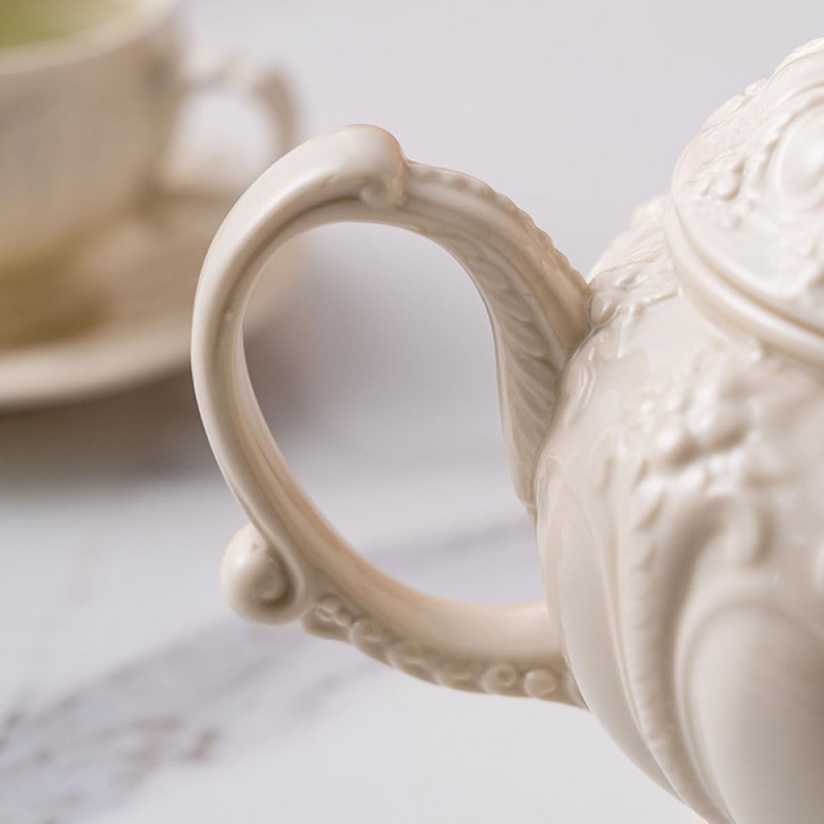 Cafetera y Mango Cómodo Gran Capacidad Cerámica Beige de Estilo Británico Adecuado para Preparar Café y Leche en Cocina Retro