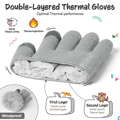 Image of Rahhint Kids Winter Gloves for Boys Girls Children Toddler Thermal Wool Knit Gloves with Insulated Fleece Lining Keep Hand Warm Gift