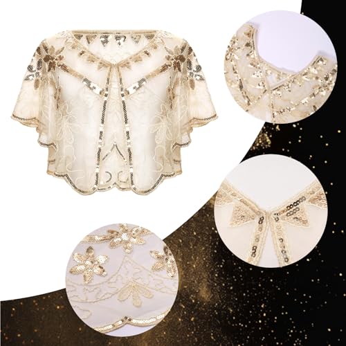 Fumwase Women's 1920s Shawl Wraps Sequin Beaded Evening Shawls Flapper for Evening Dresses Formal Wedding Party Hallowmas3