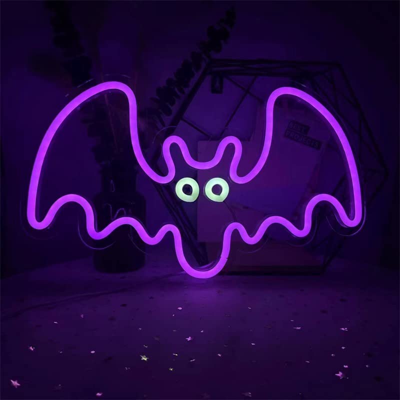 Image of Bat Sign Neon, Festival LED Neon Light USB Powered Pink LED Acrylic Bat Shape Neon Wall Light Signs Gift Decor for Home Decoration,Bedroom, Lounge, Office, Wedding, Christmas, Valentine's,Halloween,Party