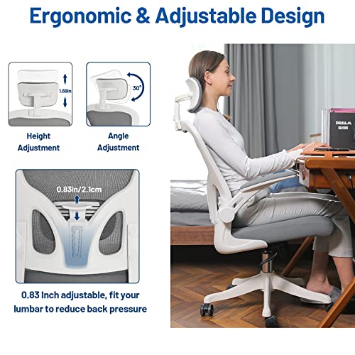 Vanspace Ergonomic Office Chair High Back Executive Mesh Computer Desk Chair With Adjustable Lumbar Support Headrest And Flip-Up Armrest Swivel Home Office Chair White #TOP2
