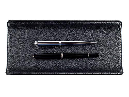 DELMON VARONE - Federschale aus Premium Leder Soft Grain schwarz - Echtleder Stiftablage für Kugelschreiber und Füller - Elegante Stifteschale mit schwerer Metalleinlage für Schreibtisch und Büro