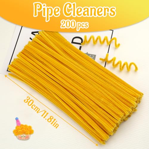 Image of Mnuizu 200Pcs Pipe Cleaners, Chenille Stems Pipe Cleaner Craft Supplies | Pipe Cleaners Craft, Fuzzy Sticks Christmas Craft Supplies for DIY Art & Creative Crafts Decorations, Golden