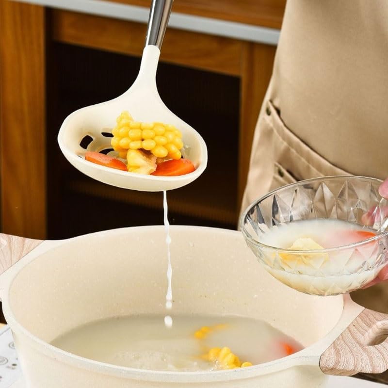 7-piece Set of Stainless Steel Silicone Handle Spatula Spoon Grade Kitchenware Cooking for Scooping Noodles