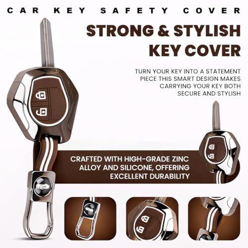 Image of Premium Metal & Silicone Car Key Cover for Suzuki 2 Button Remote Key | Compatible with Swift, Ertiga, WagonR, Celerio, Dzire, Alto, Fronx, Brezza, S-Presso, Ignis | Luxury Key Case