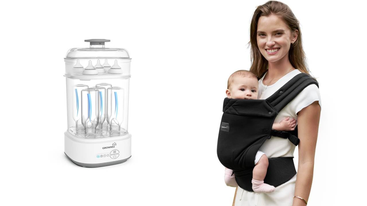GROWNSY Bottle Sterilizer and Dryer & Easy-Breezy Baby Carrier Black