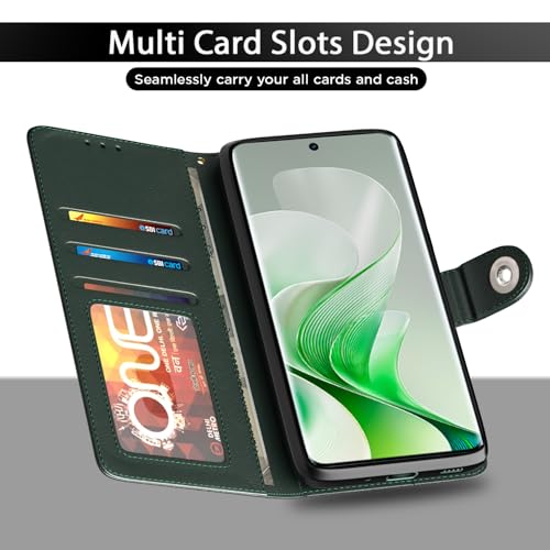 Image of Pikkme Flip Cover Leather Finish | Inside TPU with Card Pockets | Wallet Stand and Shock Proof | Complete Protection Button Flip Case for Vivo V40e 5G / iQOO Z9s 5G(Green)