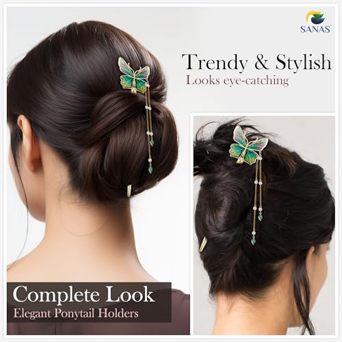 Image of Sanas Butterfly Juda Hair Stick (1Pc) Rhinestone Barrettes For Women Hair Clip Bridal Medium Barrettes For Women Hair Accessories Decorative Hair Clip Butterfly Clips For Girls (1Pc)