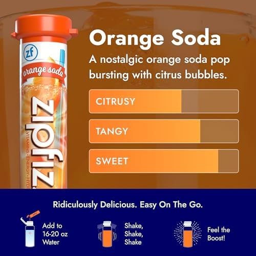Image of Zipfizz Daily Energy Drink Powder, Orange Soda, 20 Pack | 3-in-1 Sustained Energy, Rapid Hydration, and Essential Vitamins | Sugar-Free | Electrolyte Powder | Contains Vitamin B-12 & Antioxidants