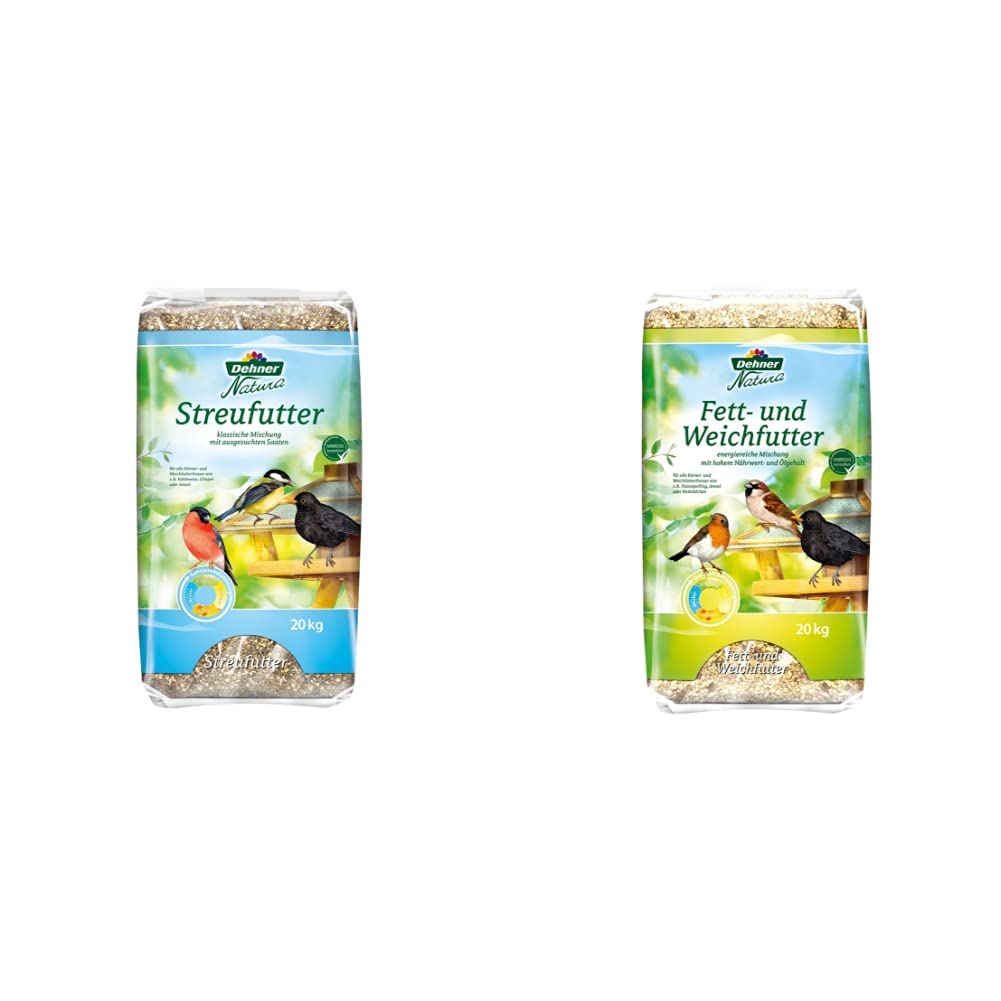 Dehner | Natura | Vogelfutter | Wildvogelfutter| ganzjähriges Futter | Sonnenblumenkerne, Erdnüsse, 20 kg & Natura Wildvogelfutter, Fett- und Weichfutter, 20 kg
