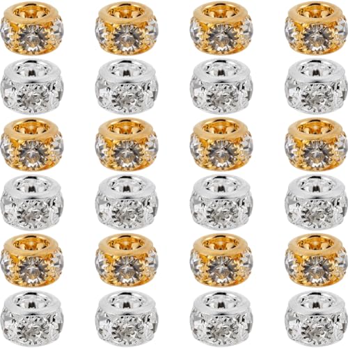 SUNNYCLUE 1 Box 40Pcs Gold Silver Rhinestone Spacer Beads 10mm Rondelle Beads for Jewellery Making DIY Crafts
