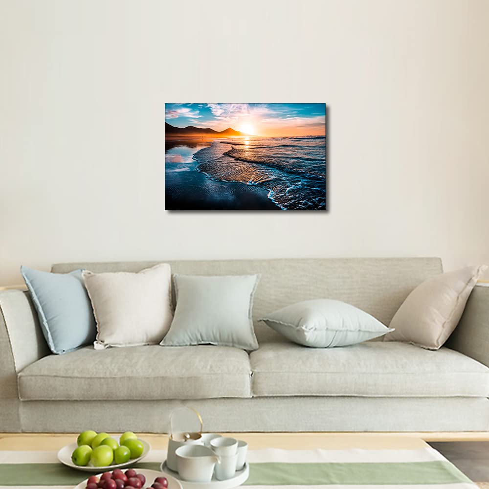 TISHIRON Canvas Wall Art Ocean Beach Framed Painting Decor for Living Room Bedroom Bathroom Wall Décor Seaside Scenery Dining Room Decorative Ready to Hang 24X16in - Image 4