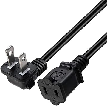 90 Degree Angled Short 1-Foot Nema 1-15P to 1-15R Extension Cable,Polarized US 2-Prong Male-Female Extension Power Cord Polarized Elbow 11.8, Inches