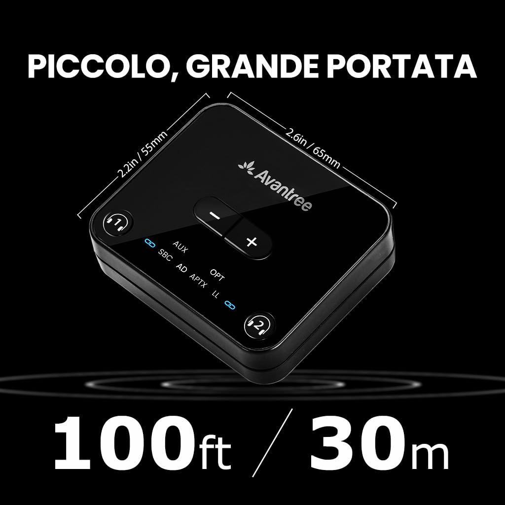 Avantree Audikast 3 Trasmettitore Bluetooth 5.3 per TV aptX-Adaptive Dual Link Adattatore Audio Wireless