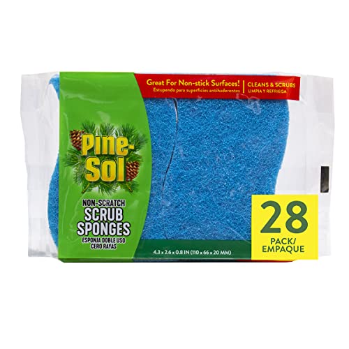 Image of Pine-Sol Non Scratch Scrub Sponges - Double Sided Dish Scrubber Safe for Nonstick Cookware - Kitchen Essentials for Dishwashing and Cleaning, Bulk 28 Pack