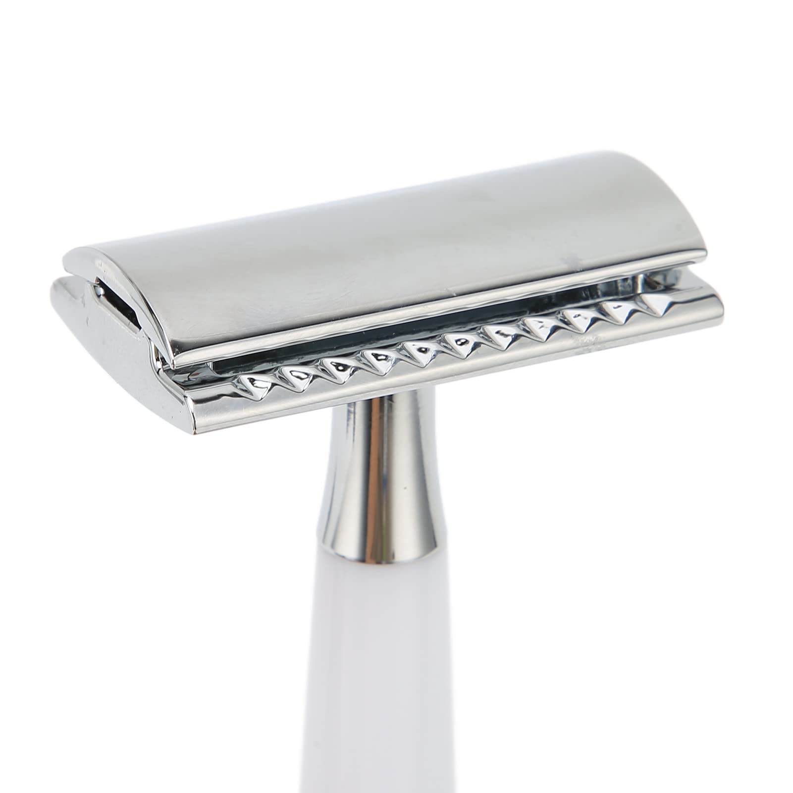 Brrnoo Rasoio di Sicurezza Manuale a Doppio Bordo con Manico Lungo Sostituibile (WHITE) | Resina in lega di zinco, lame sostituibili standard, uso nel salone di barbiere domestico, uso viso e corpo, compatibile