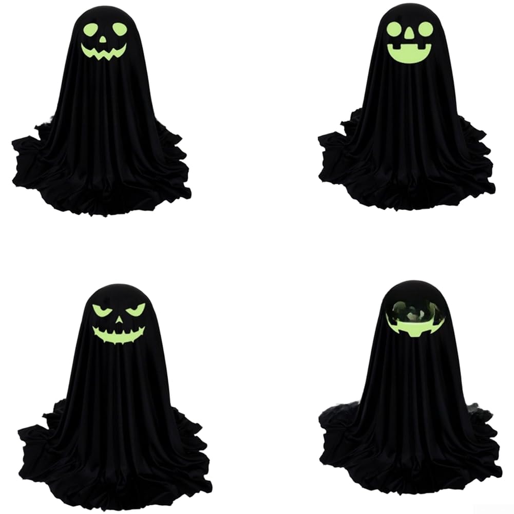 Lot de 4 décorations d'Halloween avec lumière verte phosphorescente (B)