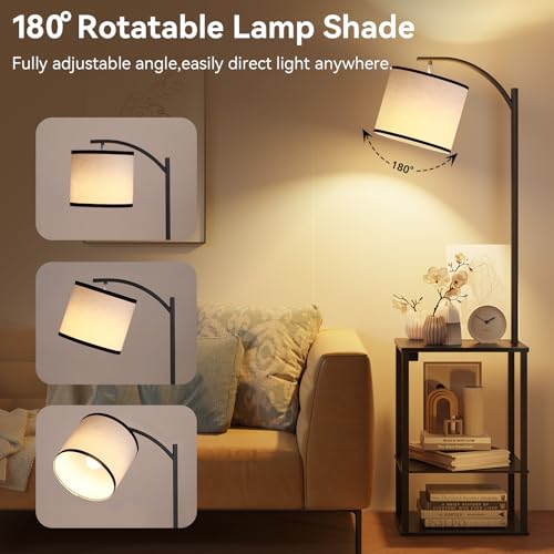 Image of SUNMORY Floor Lamp with Table, End Table for Living Room with Lamp, Shelves Side Table with Charging Station(USB & AC Port), 3 Color Temperature LED Bulb, Modern Nightstand Lamp for Bedroom, Office