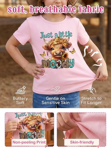 Image of Girls Western Cow T-Shirts - Cute Cowgirl Outfits for Kids Short Sleeve Shirts Funny Tops Rodeo Graphic Summer Tee