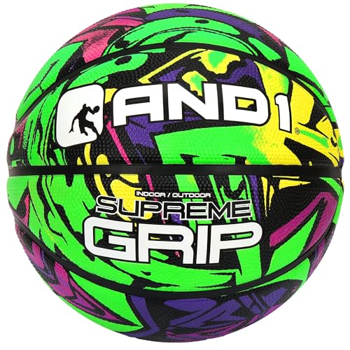 AND1 Supreme Grip Rubber Basketball: Official Regulation Size 7 (29.5 inches) - Deep Channel Construction Streetball, Made for Indoor Outdoor Basketball Games