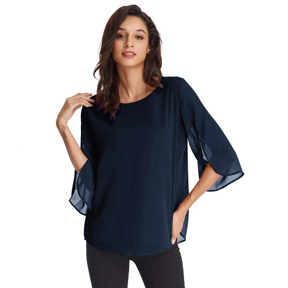 GRACE KARIN Camicia Donna Paillettes a Manica a 3/4 Top Elegante Girocollo Manicotto Split