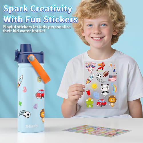 Image of baab 18oz Kids Insulated Water Bottle 18 /8 Stainless Steel Kids Cup 2 Pack | BPA-Free, DIY Stickers, Lockable Spout Lid, Leakproof & Spillproof, Easy to Clean & Carry, Gift for Boy Girl Youth School