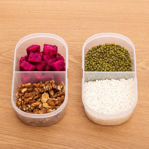 Image of 2 Way Transparent Lunch Box With Lids, Double Compartment Airtight & Leakproof Meal Prep Double Grid Plastic Boxes For Lunch, Snacks, Multi-Functionl Use For Kitchen Organizer Storage Tiffin Box.
