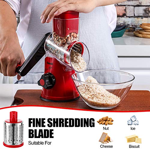 Image of Geedel Rotary Cheese Grater, Kitchen Mandoline Vegetable Slicer with 2 Interchangeable Blades, Easy to Clean Rotary Grater Slicer for Fruit, Vegetables, Nuts