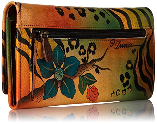 Anna by Anuschka Women's Hand Painted Genuine Leather Multi Pocket Wallet - Safari Bloom