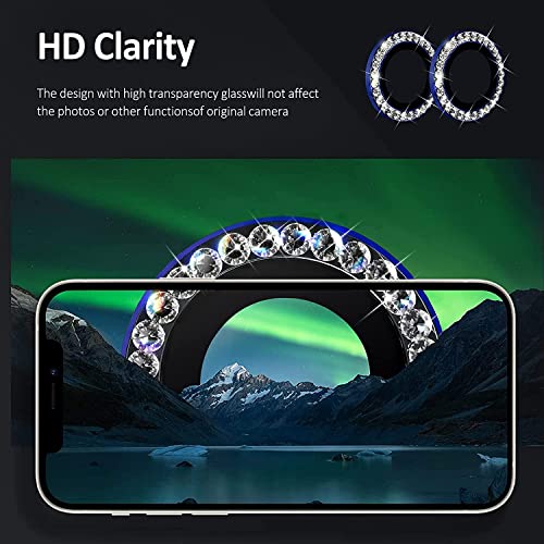 Image of for iPhone 11 /12 /12 Mini Camera Lens Screen Protector Tempered Glass [Set of 2] [High Definition Anti-Scratch /Dust, Metal Ring Film]- Blue Diamond