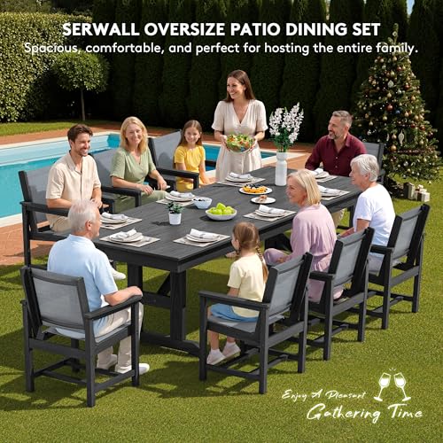 Image of SERWALL Outdoor Textilene Sling Dining Chairs Set of 2, Black