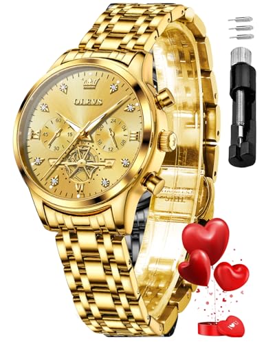 Image of OLEVS Womens Watches Chronograph Luxury Diamond Dress Analog Quartz Wrist Watches Stainless Steel Waterproof Luminous Ladies Watch