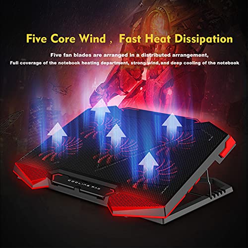 Proffisy Game Cooling Pad, Laptop Cooler with 5 Quiet Red LED Fans for 12-18 Inch Laptop, Dual USB 2.0 Ports, Portable 7 Angle Adjustable Laptop... - Image 2